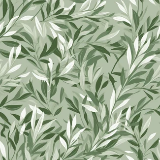 A seamless pattern of olive leaves on a green background with flowing branches and dramatic shading.