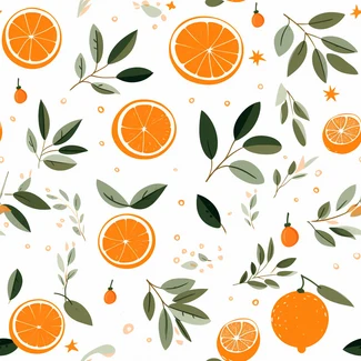 Orange and leaves pattern with vintage effect on white background