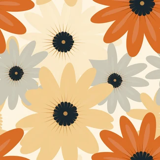 A charming and minimalist floral pattern with warm tones of orange, beige, yellow, and brown on a white background.