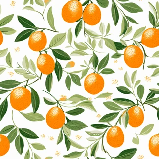 A seamless pattern of oranges and leaves on a white background.