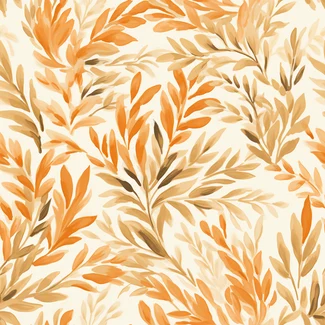 Orange leaves watercolor pattern on a beige background