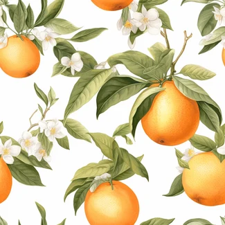 Seamless pattern featuring orange blossoms with branches on a white background