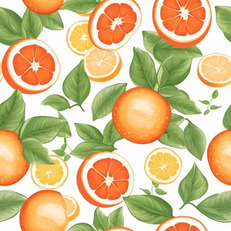Seamless citrus pattern featuring oranges and leaves on a white background