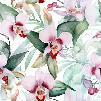 Orchid Watercolor Repeating Pattern on White Background
