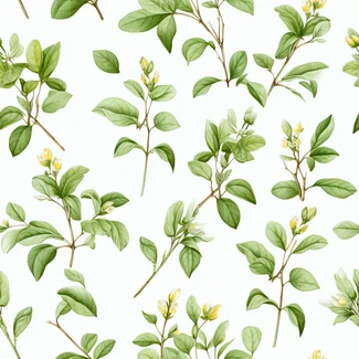 Oregano botanical watercolor seamless pattern on a white background with green leaves and flowers.