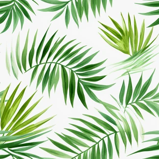A beautiful watercolor pattern of palm leaves on a white background.