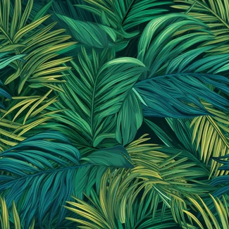 Tropical Palm Leaves Seamless Pattern on dark background