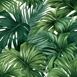 Tropical leaves seamless pattern on a white background