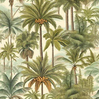 A tropical wallpaper featuring palm trees and lush greenery.