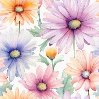 Pastel Gerbera Flower Watercolor Seamless Pattern