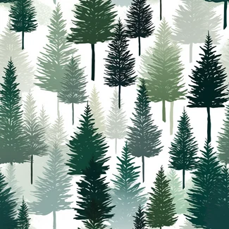 Pine Trees Christmas Forest Seamless Pattern in green and white colors, with transparency and opacity effects.