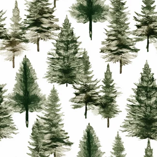 Illustration of pine trees in shades of dark green on a white background.