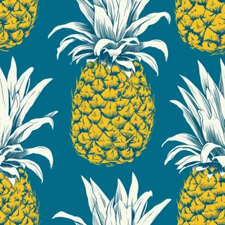 Pineapple Luxe - a vintage inspired pattern featuring detailed illustrations of yellow and blue pineapples on a blue background