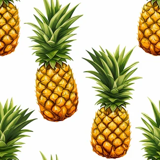 A seamless pattern of colorful pineapples on a white background.