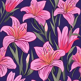 Pink lilies on dark blue background pattern