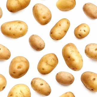 A playful seamless pattern featuring numerous potato pieces artfully arranged over a white background.
