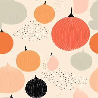 A playful and whimsical pattern featuring orange vegetables in a floral design with mid-century influences and a muted color palette.