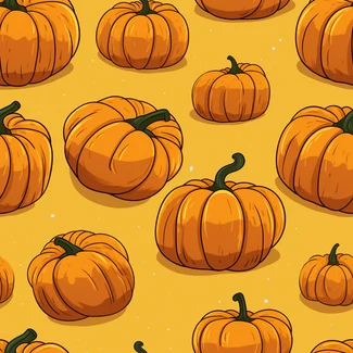 Seamless cartoon pumpkin pattern on an orange background