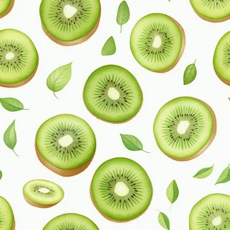 Kiwi leaves watercolor seamless pattern with green and white colors on a white background.