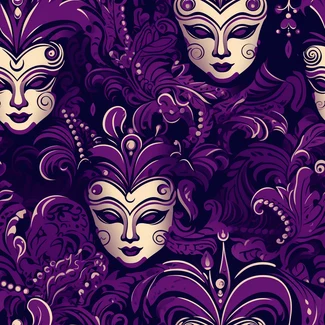 Purple Mardi Gras Masks pattern featuring intricate masks on a purple velvet background