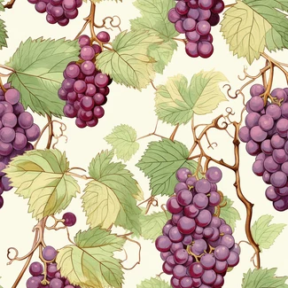 Seamless grape vine pattern featuring lush purple grapes and leaves.
