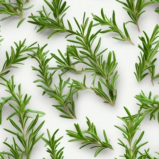 A beautiful seamless pattern featuring multiple stems of rosemary on a white matte background.
