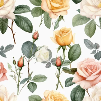 Watercolor roses seamless pattern on white background