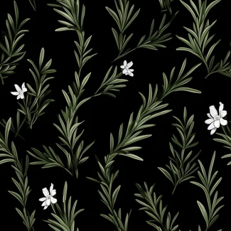 A seamless pattern featuring rosemary leaves on a black background.