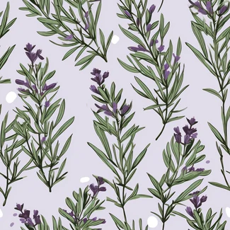 Rosemary and lavender pattern with violet flowers on a matte background