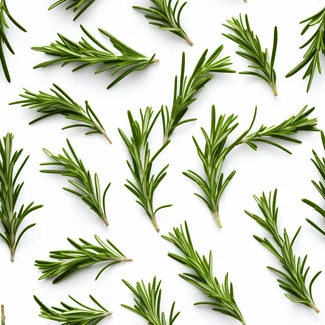 A minimalist pattern featuring fresh rosemary leaves on a white background.