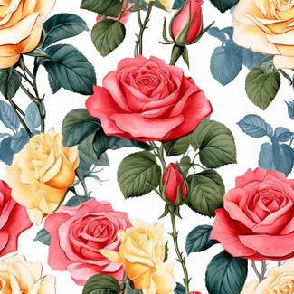 Seamless pattern of watercolor roses on a white background