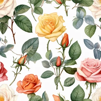 Vintage watercolor roses seamless pattern on a white background