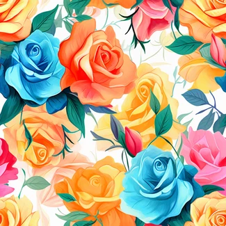 Colorful roses on a white background pattern