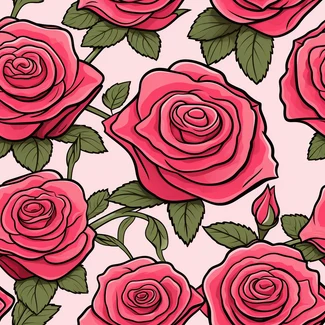 A pop art-inspired pattern of pink roses on a soft pink background.