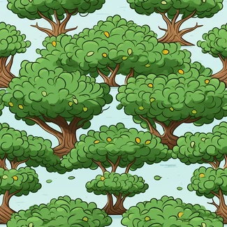 Cartoon tree seamless pattern with intricate details and a vintage comic style.