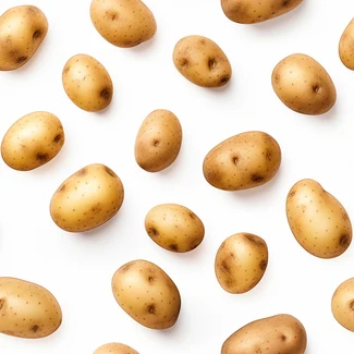 A pattern of potatoes on a white background with a scattered composition and subtle tonal values.