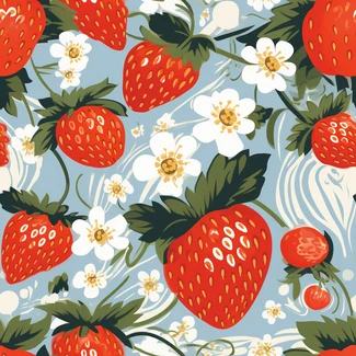 A seamless pattern featuring red strawberries and white flowers set against a variety of light and vibrant backgrounds.