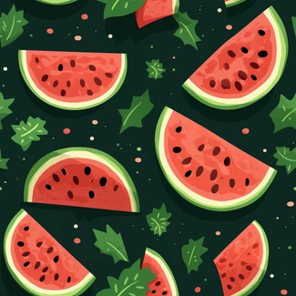 A seamless pattern featuring slices of watermelon on a dark background.
