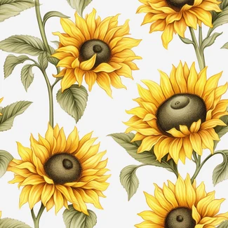 A seamless pattern featuring sunflowers and blossoms in soft pastel colors on a white background.