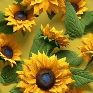A highly detailed 3D sunflower pattern with dark yellow flowers on a yellow background. The flowers are incredibly realistic, with soft shadows and detailed foliage. The seamless pattern allows for the flowers to flow naturally across the design, making it perfect for wallpaper or any other high-resolution project.