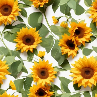 A vibrant and playful seamless pattern featuring beautiful sunflowers and foliage.