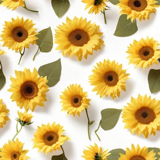 A white background with yellow sunflowers scattered throughout.