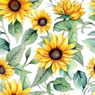 A watercolor seamless pattern with sunflowers on a white background