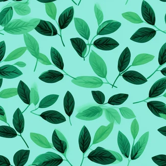 Tea green leaves seamless pattern on a turquoise background