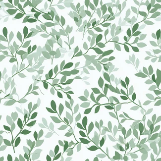 A seamless pattern of green leaves on a light gray background.