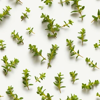 A repeating pattern of thyme leaves on a green background.