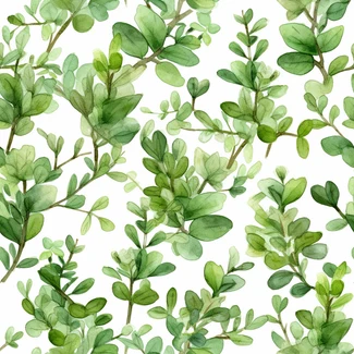 A green thyme watercolor pattern featuring delicate leaves in varying shades of green.