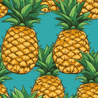 A playful and colorful pineapple pattern on a turquoise background.