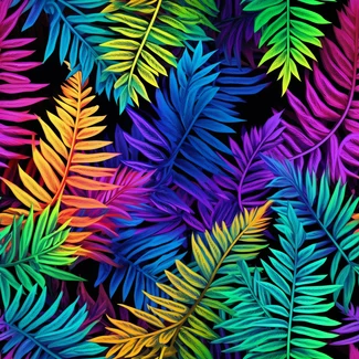 Tropical fern and palm leaves seamless pattern on a black background