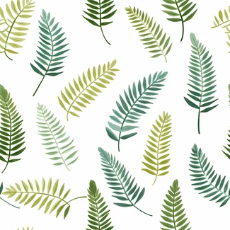 Tropical Fern Leaves Seamless Pattern featuring lush green leaves set against a light green and dark amber background, with a minimalist design and watercolor illustrations.